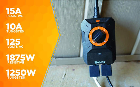 Heavy Duty Outdoor Dusk To Dawn Lighting Timer With Dual Grounded Outlets And Built In Light Sensor for outdoor lighting management.