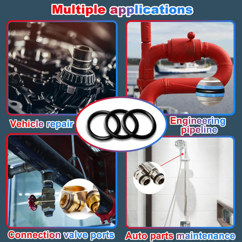 Image showing uses for Ultimate Universal O Ring Kit Pro Grade With SAE And Metric Sizes 407 Pieces in various repairs.