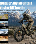 Rider on Beast 8000W Dual Motor Electric Mountain Bike for Adults with 60V 32Ah Battery in camouflage on mountain trail