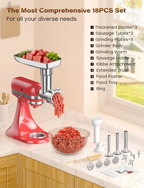 Polished Stainless Steel Meat Grinder Attachment For Stand Mixers Dishwasher Safe Anti Corrosion 18 Piece Set with accessories