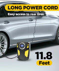 Heavy Duty Portable Air Compressor For Daily Drivers With Crisp Digital Pressure Gauge And Auto Shutoff Plus Bright Emergency Led Light Plug And Play Car Tire Pump No Sweat Fast Inflate Kit with long power cord and digital gauge.