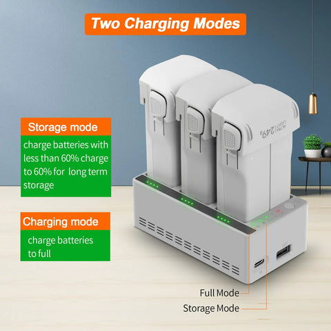 Two-Way Battery Charging Hub For LITO X1 And LITO 1 Drones, Fast 3 Battery Charger Case Station, showing two charging modes.