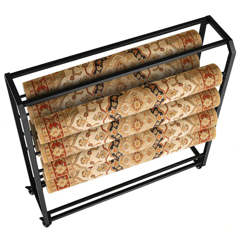 Adjustable Hanging Rod Bracket Floor To Ceiling Display Rack for quilting fabric storage with rolls of carpet