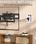 In Wall Cable Management Kit With Recessed Outlet Box And Four Power Ports To Tame Messy TV Cords For A Clutter Free Home Theater Setup That Slaps with TV wall mount and organized cords.