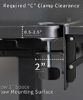Image showing required clearance for Boss Move Heavy Duty Clamp On Desk Extender With Foldable Keyboard Tray And Padded Wrist Support.