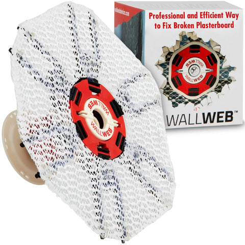 Front view of Innovative Drywall Repair Kit with 2 Inch Hole Patch and Spackle packaging and mesh patch for easy wall fixes
