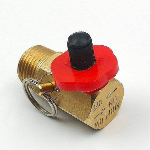 Heavy Duty Brass Air Tank Manifold Replacement Kit With 130 Psi Pop Off Safety Valve And Relief Bypass 1/2 Inch Npt valve with red handle.