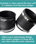 4 Inch Dust Control Flex Cuff With 4 Steel Clamps Rubber Hose Coupler For Woodworking Dust Collection Fittings 2 Pack