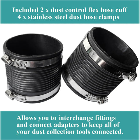 4 Inch Dust Control Flex Cuff With 4 Steel Clamps Rubber Hose Coupler For Woodworking Dust Collection Fittings 2 Pack