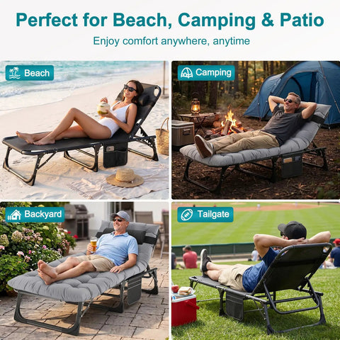 Five-Position Padded Outdoor Chaise Lounge Chair With Heavy-Duty Portable Design For Poolside Sunbathing, Patio Or Beach