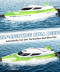 Green High Speed Remote Control Boat For Adults And Kids Aged Eight To Thirteen 35 Plus KPH With 180 Degree Flip Auto Righting