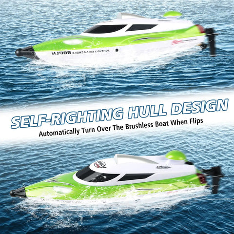 Green High Speed Remote Control Boat For Adults And Kids Aged Eight To Thirteen 35 Plus KPH With 180 Degree Flip Auto Righting