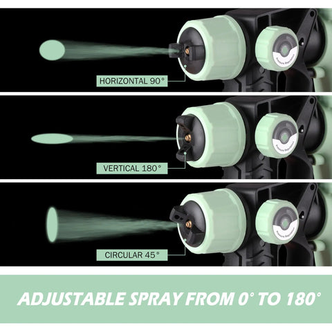 Heavy Duty 1000W HVLP Paint Sprayer Packed With Six Swap Out Tips For Smooth Variable Finishes Quick Rinse Cleanup In 47 Oz Removable Cup Ideal For Gritty Diy Jobs And Room Refreshers Slick Avocado Green showing adjustable spray angles of 90°, 180°, and 45°.
