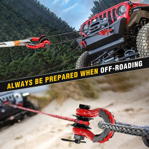 Three Quarters Inch D Ring Shackle With Snatch Block Recovery Set for Off Road Vehicles Two In One Heavy Duty Pulley And D Ring Mountable At Recovery Points For Easy Access Safe Quick Vehicle Recovery, red