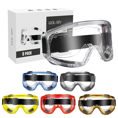 Six Pack Safety Goggles With Anti Fog Lenses ANSI Z87.1 Certified Lab Eyewear in assorted colors with box