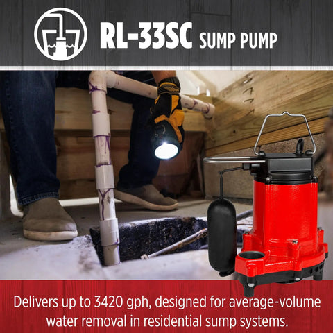 One Third HP Submersible Sump Pump With Snap Action Float Switch, 115 Volt, Cast Iron Body, Ideal for residential use