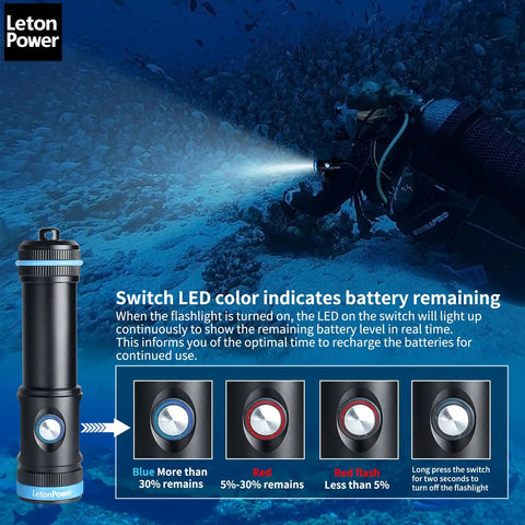 Diver using Beast Bright 2200 Lumens Dive Light With 8 Degree Narrow Beam USB C Rechargeable IP68 Waterproof To 100M