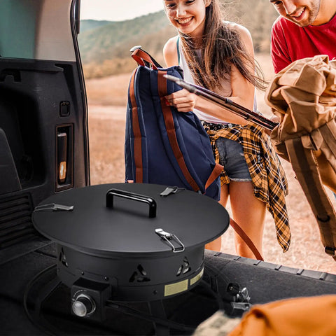 Propane Fire Pit 19 Inch Portable Outdoor Gas Fire Pit Includes Cover Lava Rocks, Adjustable Flame Height, 58,000 BTU in car trunk