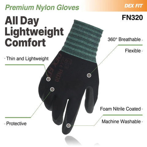 Nylon Work Gloves With 3D Comfort Fit And Power Grip For Gardening And Yard Work Lightweight Breathable Touchscreen Ready Durable Reinforced Seams Great For Warehouse And Delivery Drivers Black Size Small 3 Pairs, showcasing breathable and flexible design.