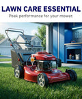 Gas-powered red lawn mower on green grass with garage in background, Inline Fuel Filter For Small Engines And Lawn Mowers Universal 1 Quarter Inch To 5 Sixteenth Inch Fuel Line Fits Tractors Go Karts Generators Snowmobiles Tillers For DIYers
