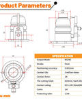 Technical drawing and specifications of IP65 Yellow CNC Router Tool Sensor Probe 5mm Stroke Mach3 Z Axis Touch Setter Changer.