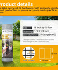 Hardware Cloth 16 Inch By 10 Foot One Eighth Inch 27 Gauge Hot Dipped Galvanized Welded Mesh Fencing Roll product details display