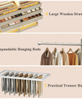 Real Game Changing Modular Closet System Set Of Two Expands From Six To Ten Feet Wide With Six Wooden Drawers, 8 rods, 2 trouser hangers