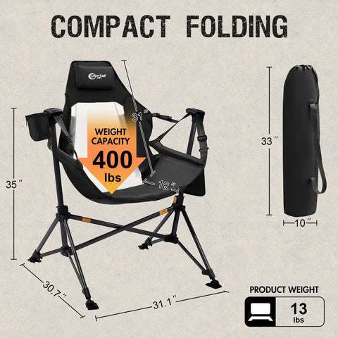Two Pack Hammock Camping Chair Outdoor Portable Swing Chair Set With Adjustable Back And Height Breathable Mesh High Back Sturdy 400 Lb Capacity For Lawn Backyard Patio Black