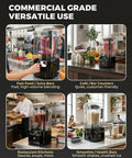 Professional Commercial Blender With Quiet Shield Enclosure 2200W Power Heavy Duty Self Cleaning Unit 80Oz Pitcher in various kitchen settings