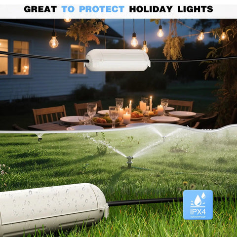 Three Pack Outdoor Extension Cord Safety Covers With Waterproof Seal And Weatherproof Electrical Connection Box for holiday lights.