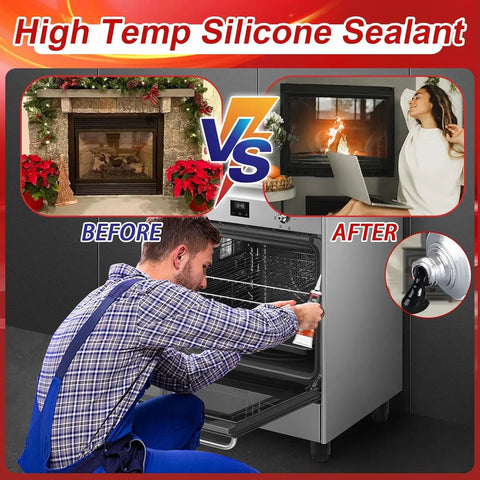 High Temp Silicone Sealant For Ovens And Fireplaces Fast Drying Waterproof Flexible Glue That Will Not Crack Scrapers Included