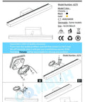 Diagram of modern vanity light above mirror, 16 inch, 9W soft shadow free, chrome, non dimmable, 4000K, with installation guide.