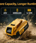 Rugged 6.0Ah 20 Volt Rechargeable Battery 2 Pack Compatible With DeWalt Power Tools And Fast Chargers Replace DCB206 DCB205 in sandy environment.