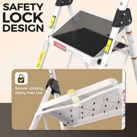 Three Step Ladder Heavy Duty Step Stool With Anti Slip Pedals And Safety Lock Folding Portable Ladder for secure locking design