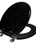 Deluxe Resin Black Shimmer Round Toilet Seat With Slow Close Hinges No Slam Easy Clean Chrome Hardware Modern Bathroom Upgrade