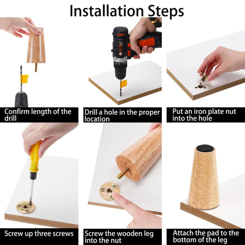 Installation steps for Wood Furniture Legs 4 Inch Straight Replacement Feet For Sofa Table Chair Dresser Cabinet Bed Set Of 8 Natural Rubber