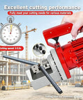 HajMyrdonyx 1250W Electric Hydraulic Rebar Cutter Forging Through Four To Twenty Mm Iron Rods With Lightning Fast Three Point Five Second Cutting Speed Portable And Sparkless Tool Perfect For Concrete Construction Sites in action with steel rod and stopwatch