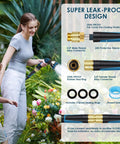 Non Expandable 75 Ft Garden Hose With 10 Function Spray Nozzle Lightweight No Kink Water Hose Durable Leak Proof Construction 360 Degree Swivel Connectors Portable Storage Strap For Easy Yard Cleanup, leak-proof connector