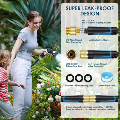 Non Expandable 75 Ft Garden Hose With 10 Function Spray Nozzle Lightweight No Kink Water Hose Durable Leak Proof Construction 360 Degree Swivel Connectors Portable Storage Strap For Easy Yard Cleanup, leak-proof connector