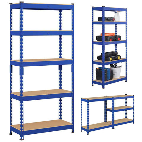 Heavy Duty 3 Pack 5 Tier Metal Storage Shelves For Garage Featuring Fully Adjustable Modular Frame In Bright Blue To Flex Your Storage Game Without Any Extra Effort Today