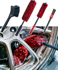Pro Grade 4 Pack Long Handle Wheel Brush Kit For Cleaning Rims And Tires With Two Soft Wheel Brushes Detailing Brush And Stiff Tire Brush Bendable Durable Rim Cleaner Set in use on alloy wheel