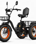 Electric Tricycle For Adults With 1350W Peak Motor Folding 3 Wheel Ebike 48V 15.6Ah Battery 20 Inch Fat Tire Beast 20 MPH Top Speed Differential Drive Black And Orange, side view