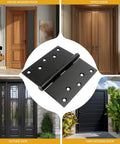 5 Inch by 5 Inch Heavy Duty Door Hinges That Hold Up to 220 Lbs with 20 Screws, Square Corner Design, black hinge for wood and exterior doors