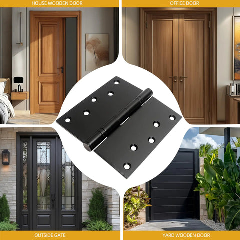 5 Inch by 5 Inch Heavy Duty Door Hinges That Hold Up to 220 Lbs with 20 Screws, Square Corner Design, black hinge for wood and exterior doors