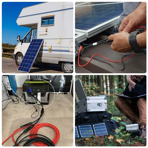 Two Foot Solar Panel Connector Cable With 10AWG SAE To Male And Female Adapters used in RV and outdoor setups