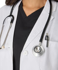 Close-up of Womens Scrubs Lab Coat With Five Pockets For Healthcare Designed For Comfort Fit And All Day Wear Soil And Water Resistant