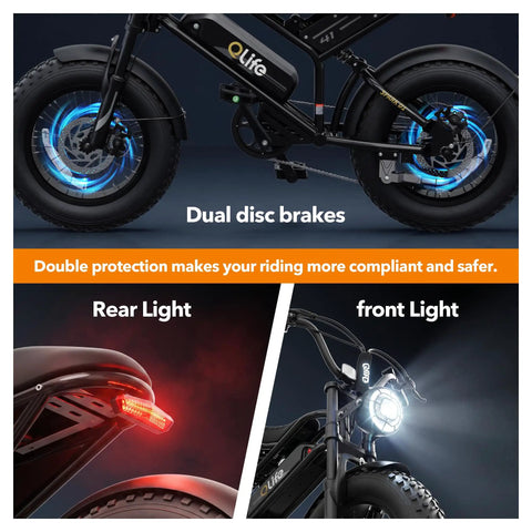 Spark D1 Fat Tire Electric Bike For Teens And Adults, 1500W Peak Motor, 48V 10.4Ah Battery, 16 Inch eBike With 20 Plus MPH Top Speed, Easy City Cruising And Trail Riding, Black dual disc brakes and front rear lights