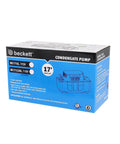 Box of BK171UL Condensate Pump With Safety Switch For HVAC Systems 115V 17 Ft Lift 112 GPH Auto On Off, Quiet Durable Black