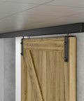 Heavy Duty Ceiling Mount Barn Door Hardware Kit For Single Door With Aluminum Alloy Track And Ceiling Brackets Delivers Smooth Sliding And 330 Pound Capacity Fits Door Width Up To 39.6 Inches And Door Thickness From One To One Point Eight One Inches installed on wooden door