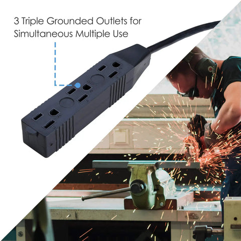 Close-up of 3 outlets on 25 Ft Retractable Extension Cord Reel With 3 Outlets 16 AWG 3 Conductor SJTW Power Cable